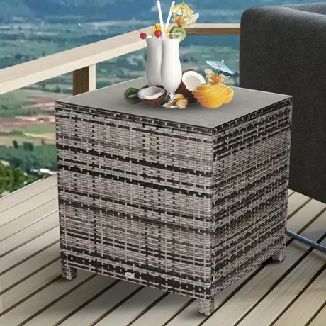 Buy Outsunny Rattan Side Table Garden Furniture Patio Frame Tempered Glass from Furnituretta