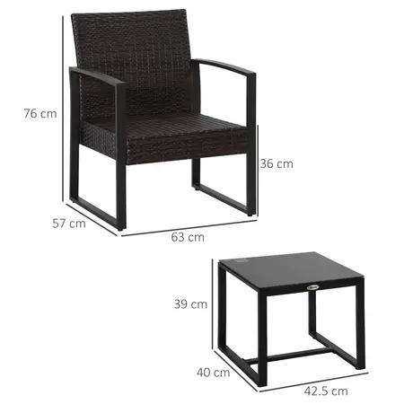 Buy Outsunny PE Rattan Garden Furniture 3 pcs Patio Bistro Set, 3 from Furnituretta