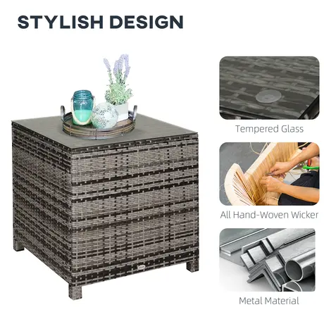 Buy Outsunny Rattan Side Table Garden Furniture Patio Frame Tempered Glass, 7 from Furnituretta