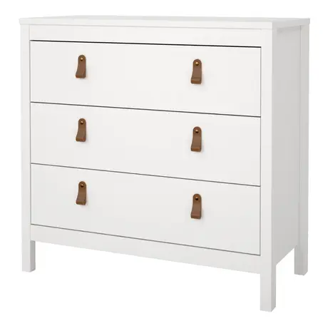 Buy Barcelona Chest of 3 Drawers – White Finish with Leather Tab Handles, 3 from Furnituretta