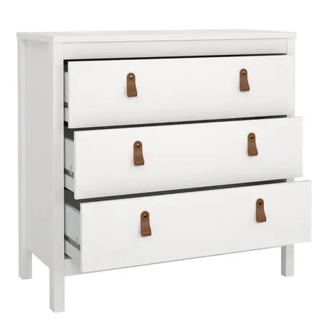 Buy Barcelona Chest of 3 Drawers – White Finish with Leather Tab Handles, 5 from Furnituretta