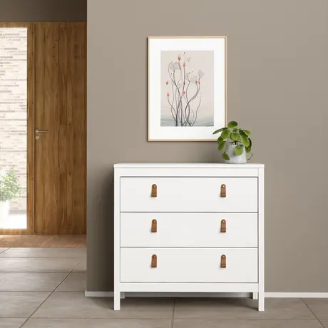 Buy Barcelona Chest of 3 Drawers – White Finish with Leather Tab Handles, 6 from Furnituretta