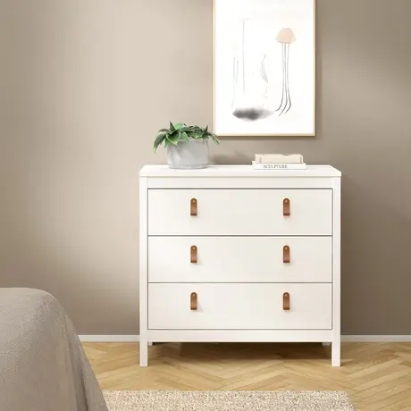 Buy Barcelona Chest of 3 Drawers – White Finish with Leather Tab Handles, 7 from Furnituretta