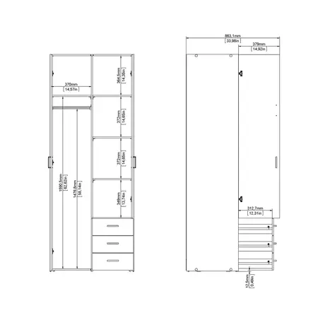 Buy Space Wardrobe – 2 Doors, 3 Drawers in White, 11 from Furnituretta