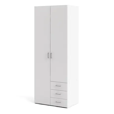 Buy Space Wardrobe – 2 Doors, 3 Drawers in White, 3 from Furnituretta