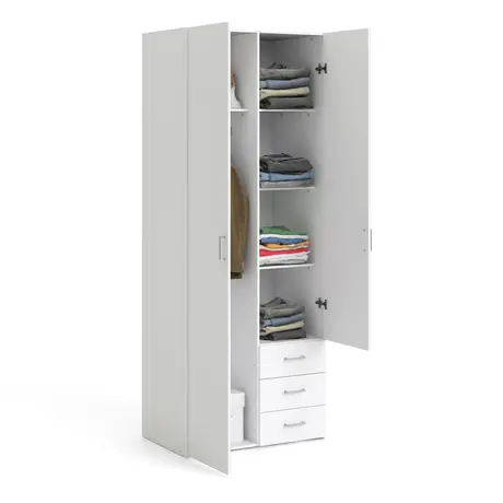 Buy Space Wardrobe – 2 Doors, 3 Drawers in White, 7 from Furnituretta