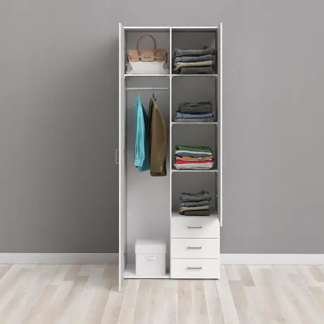 Buy Space Wardrobe – 2 Doors, 3 Drawers in White, 6 from Furnituretta