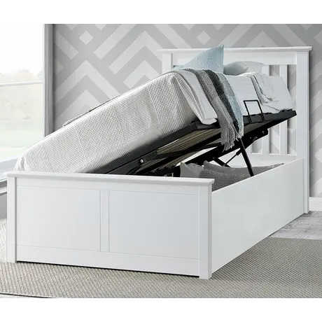 Buy Francis White Wooden Ottoman Bed – Single | Gas-Lift Storage & Adaptable Side Opening, Colour: White, Size: Single (3ft), Item Width: 106.9, 4 from Furnituretta