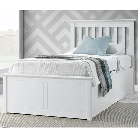 Buy Francis White Wooden Ottoman Bed – Single | Gas-Lift Storage & Adaptable Side Opening, Colour: White, Size: Single (3ft), Item Width: 106.9, 6 from Furnituretta