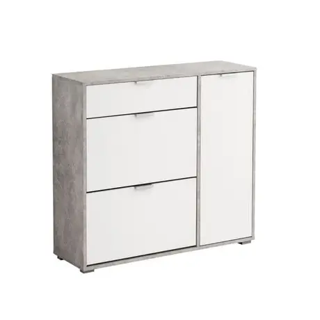 Buy Marco Shoe Cabinet – Concrete Grey & White Finish with Revolving Drawers from Furnituretta