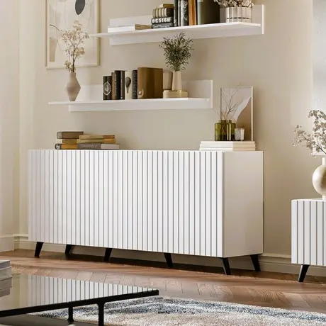 Buy Ascot Wide 4 Door Sideboard with Cupboard Matte White, Colour: White from Furnituretta