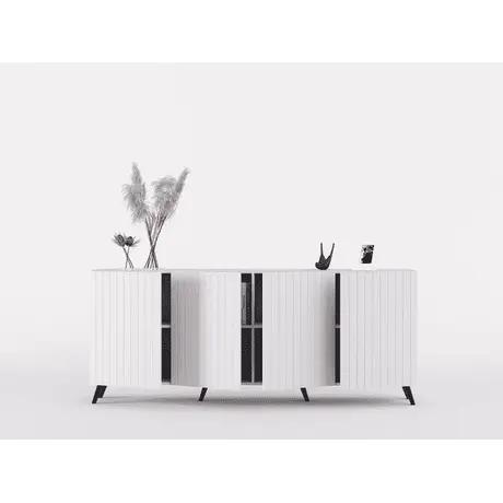 Buy Ascot Wide 4 Door Sideboard with Cupboard Matte White, Colour: White, 3 from Furnituretta