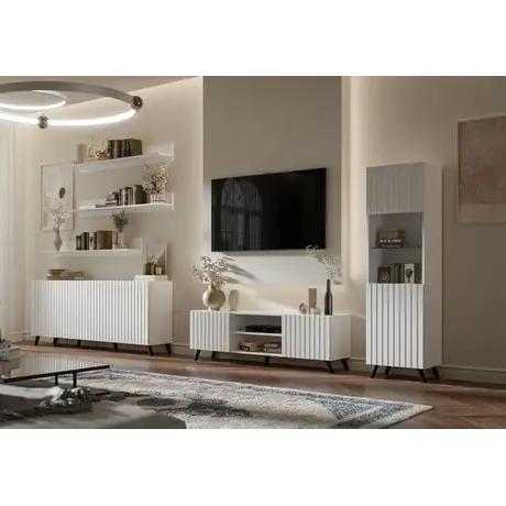 Buy Ascot Wide 4 Door Sideboard with Cupboard Matte White, Colour: White, 5 from Furnituretta