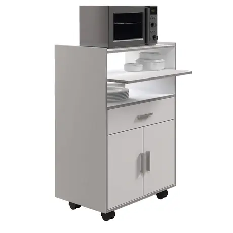 Buy Ripon White and Grey Kitchen Trolley – 2 Doors, 1 Drawer & Pull-Out Shelf, 2 from Furnituretta