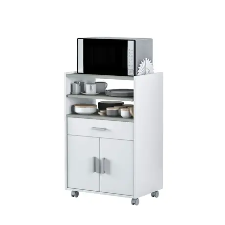 Buy Ripon White and Grey Kitchen Trolley – 2 Doors, 1 Drawer & Pull-Out Shelf, 3 from Furnituretta