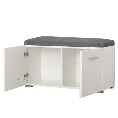 Buy Bray Hallway Storage White Gloss with Grey Cushion Seat, 3 from Furnituretta