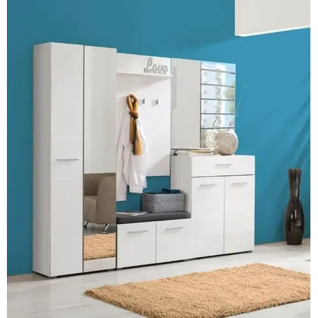 Buy Bray Hallway Storage White Gloss with Grey Cushion Seat, 4 from Furnituretta