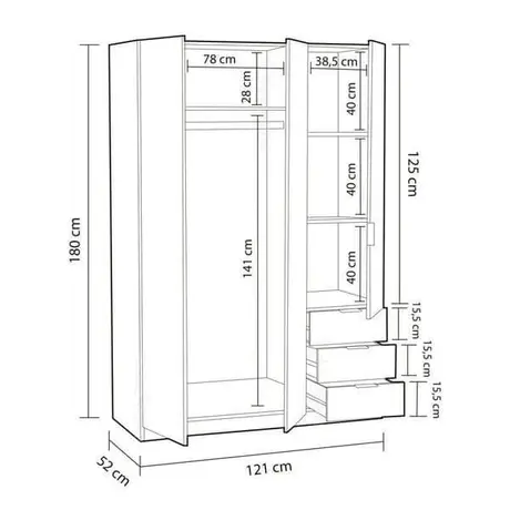 Buy Forfar Compact Space-Saving Wardrobe 3 Door 3 Drawer Oak Effect, Colour: Oak, 4 from Furnituretta