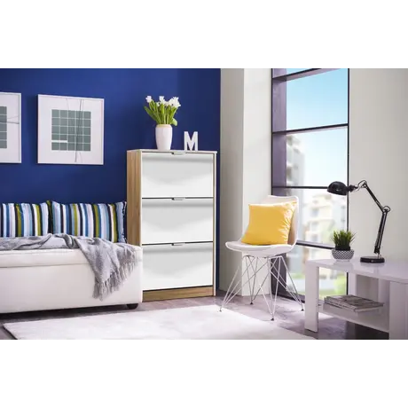 Buy Bangor Mirrored and Oak Effect 3 Drawer Shoe Cabinet with 3 Revolving Drawers from Furnituretta