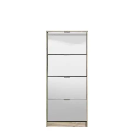 Buy Bangor Mirrored and Oak Effect Tall 4 Drawer Shoe Cabinet with 4 Revolving Drawers, 2 from Furnituretta