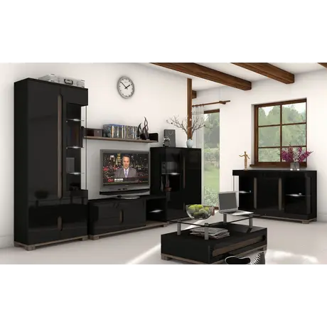 Buy Chester TV Unit Cabinet – Black Gloss Front with Dark Oak Effect, Colour: Black, 4 from Furnituretta