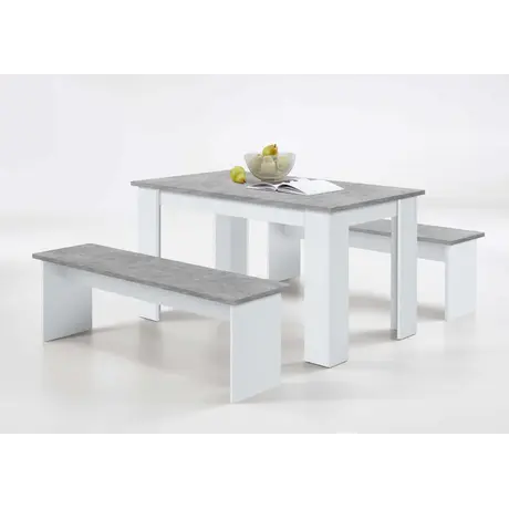 Buy Austel White & Concrete Grey Dining Table With Bench Seats from Furnituretta