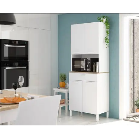 Buy Dunoon 4 Door Utility Kitchen Cupboard – White and Oak | Tall Storage Cabinet with Hutch & Drawer, 4 from Furnituretta