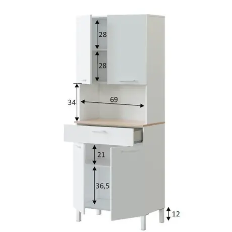 Buy Dunoon 4 Door Utility Kitchen Cupboard – White and Oak | Tall Storage Cabinet with Hutch & Drawer, 2 from Furnituretta