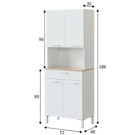 Buy Dunoon 4 Door Utility Kitchen Cupboard – White and Oak | Tall Storage Cabinet with Hutch & Drawer, 3 from Furnituretta