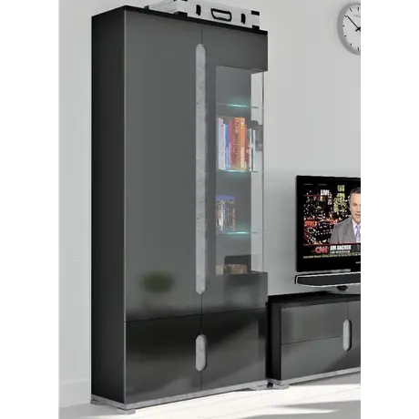 Buy Dunbar 1 Glass Door Display Cabinet Black High Gloss and Grey, Colour: Black from Furnituretta