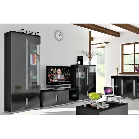 Buy Dunbar 1 Glass Door Display Cabinet Black High Gloss and Grey, Colour: Black, 3 from Furnituretta