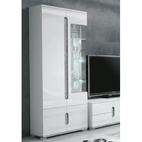 Buy Dunbar 1 Glass Door Display Cabinet White High Gloss and Grey, Colour: White from Furnituretta