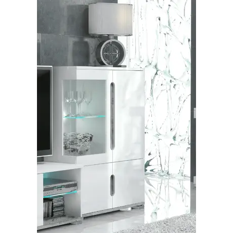 Buy Dunbar Low Display Cabinet with LED Lights and Glass Door High Gloss and Grey, Colour: White from Furnituretta
