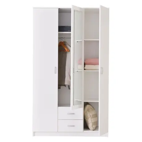 Buy Alness 3 Door 2 Drawer Mirrored Wardrobe – White Finish, 2 from Furnituretta