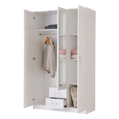 Buy Alness 3 Door 2 Drawer Mirrored Wardrobe – White Finish, 3 from Furnituretta