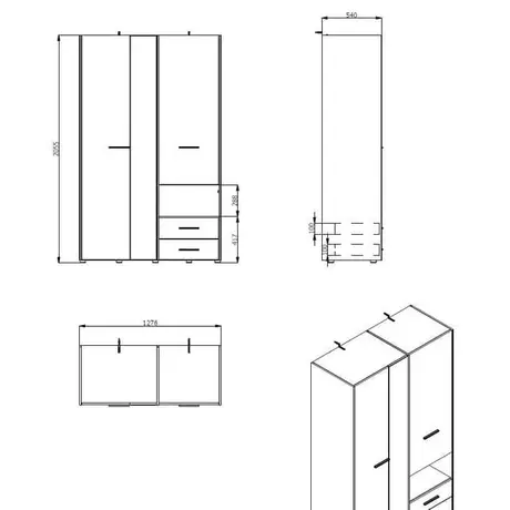 Buy Kinross Modern 3 Door Wardrobe – White with Mirror & 2 Drawers, Colour: White, 8 from Furnituretta
