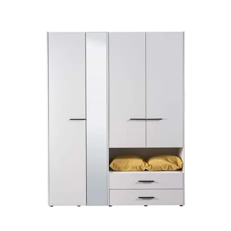 Buy Kinross Modern 4 Door Wardrobe – White with Mirror, Drawers & Open Shelf, Colour: White, 4 from Furnituretta