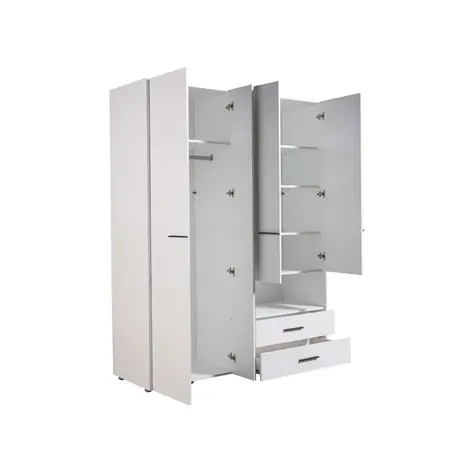 Buy Kinross Modern 4 Door Wardrobe – White with Mirror, Drawers & Open Shelf, Colour: White, 5 from Furnituretta