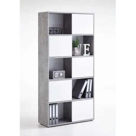 Buy Wigan Tall Home Office Bookcase Concrete Grey and White from Furnituretta
