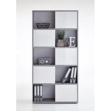 Buy Wigan Tall Home Office Bookcase Concrete Grey and White, 2 from Furnituretta