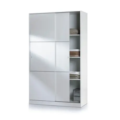 Buy Widnes Sliding Door Wardrobe – 120 cm Gloss White with Shelves & Hanging Rails, 2 from Furnituretta