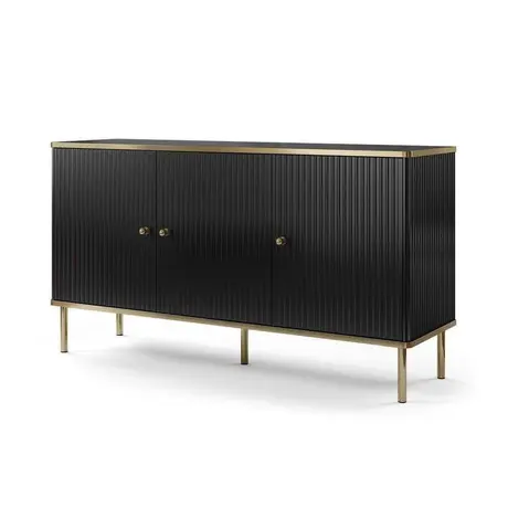 Buy Kelso Large 3 Door Elegant Sideboard – Black & Gold | Modern Living Room Storage, Colour: Black, 3 from Furnituretta