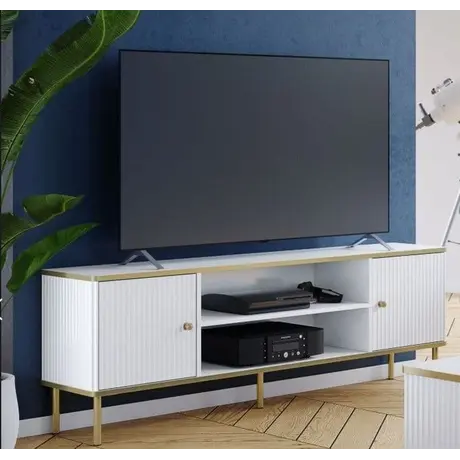 Buy Kelso TV Unit Cabinet 2 Doors with Open Shelf White and Gold, Colour: White from Furnituretta