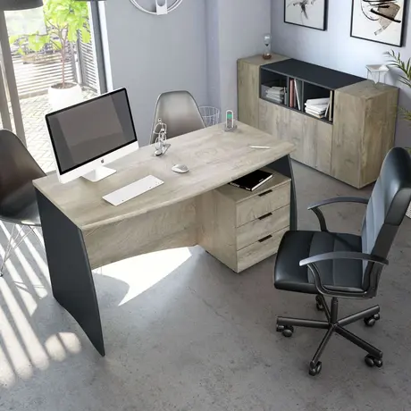 Buy Conwy Large Computer Desk with Drawers Oak and Grey from Furnituretta