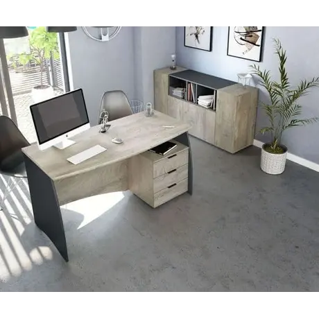 Buy Conwy Large Computer Desk with Drawers Oak and Grey, 5 from Furnituretta