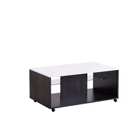 Buy Talbot Coffee Table in Black with Gloss White Top and Glass Shelf, 2 from Furnituretta