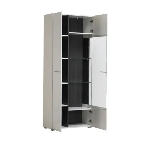 Buy Talbot Modern Tall Wide 2 Door Showcase Display Cabinet in White Gloss, 4 from Furnituretta