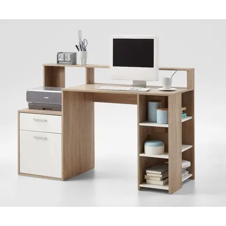 Buy Milford Computer Writing Desk with Hutch and Drawers White and Oak from Furnituretta