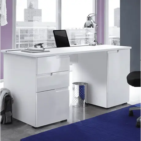 Buy Malton Large Computer Desk with 2 Drawers and 2 Cupboards White Gloss from Furnituretta
