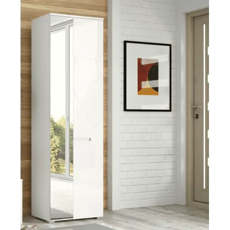Buy Malton Slim Wardrobe – White Gloss Front with Mirrored Door and Matt White Frame, 4 from Furnituretta